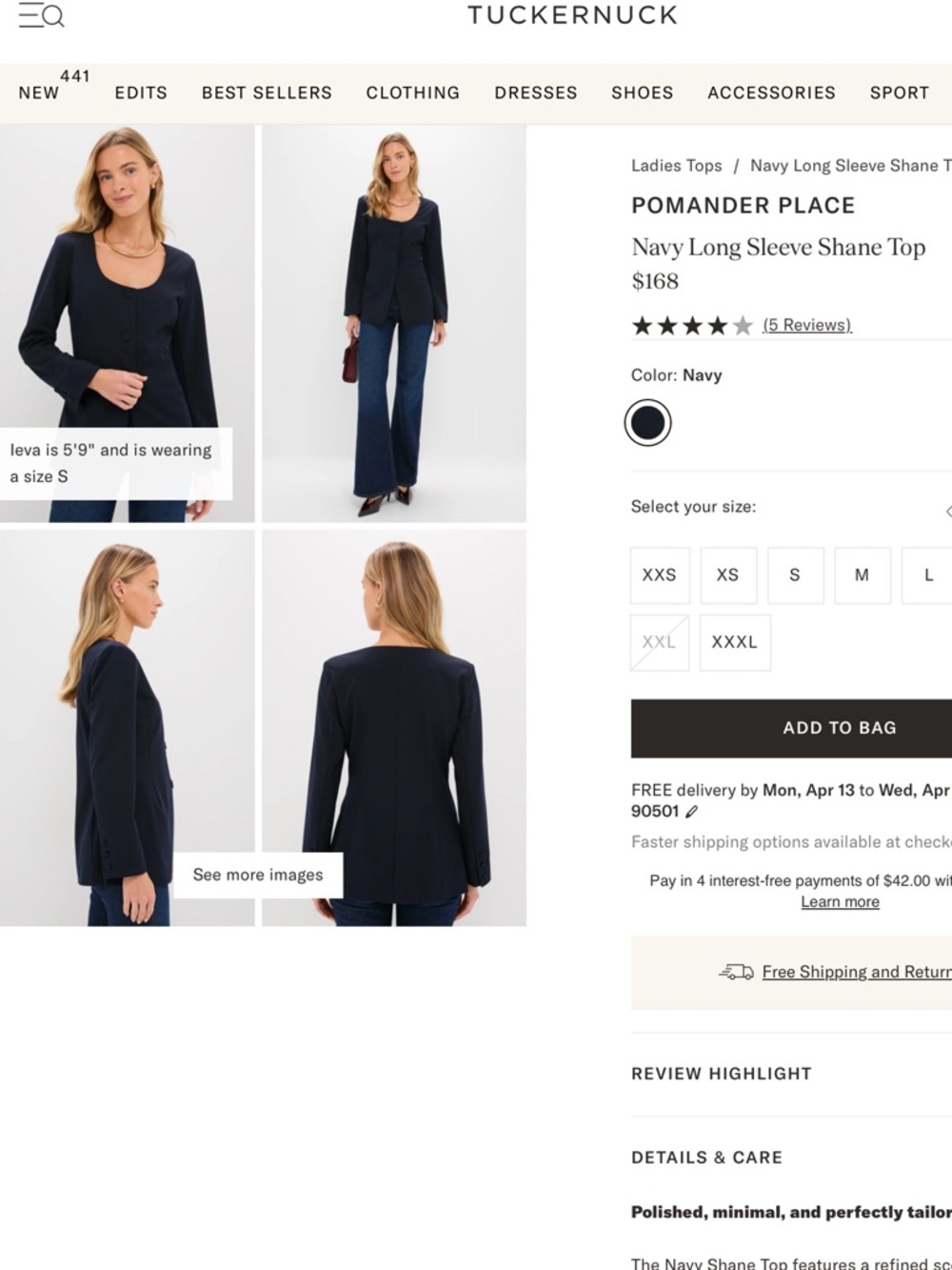Pomander Place Navy Scoop-Neck Long Sleeve Top